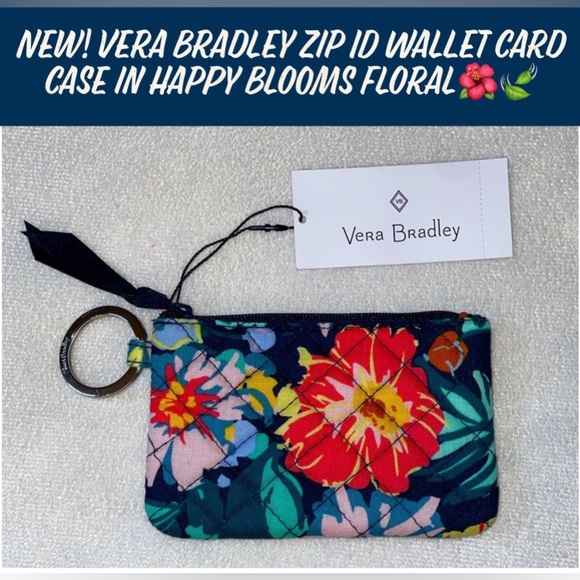 New! Vera Bradley Zip ID Wallet Card Case in Happy Blooms Floral🌺🍃 - Picture 1 of 7